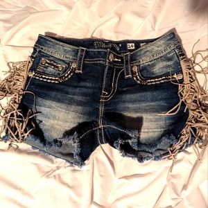 Miss Me denim shorts. Fringed. Size 14